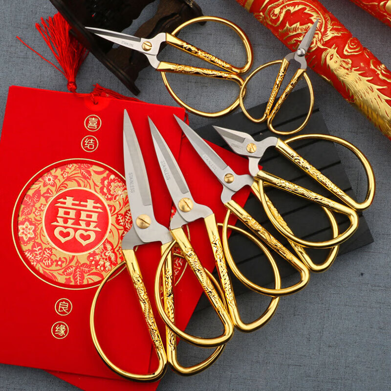 Bingyu BYyn-100 Dragon and Phoenix scissors, opening ribbon cutting scissors, alloy scissors, tailor scissors, wedding scissors, gift scissors, 7.5-inch large scissors