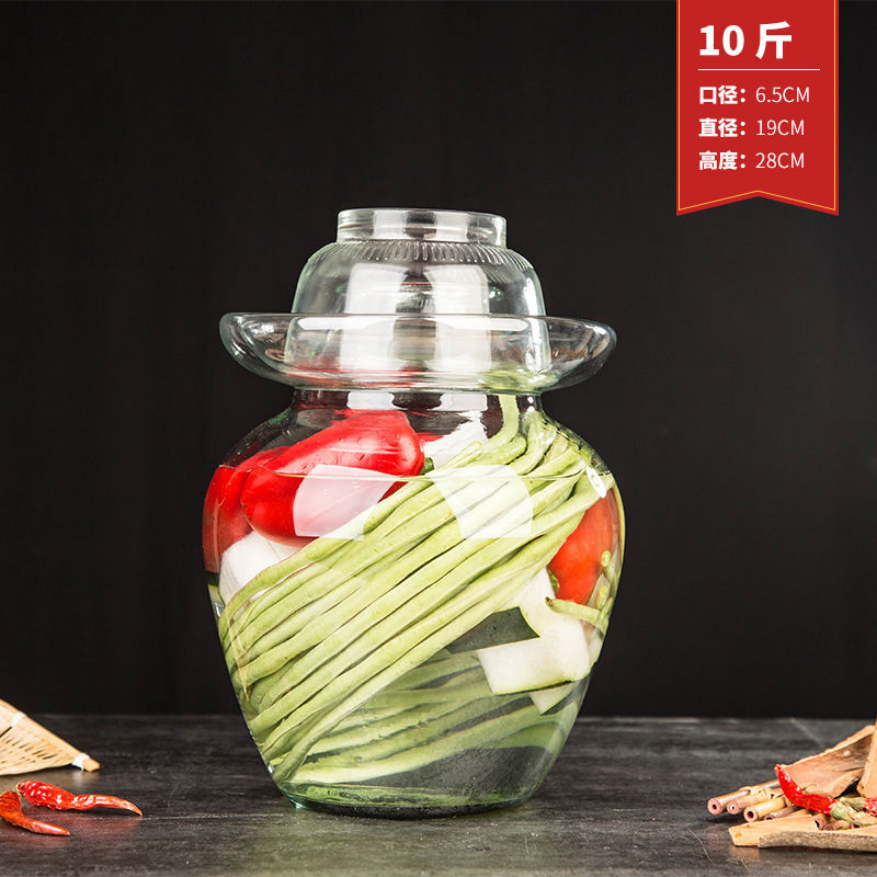 Full table kimchi jar glass thickened household kimchi jar Sichuan kimchi jar pickled sauerkraut jar large transparent sealed jar 15 catties (brush + clip)