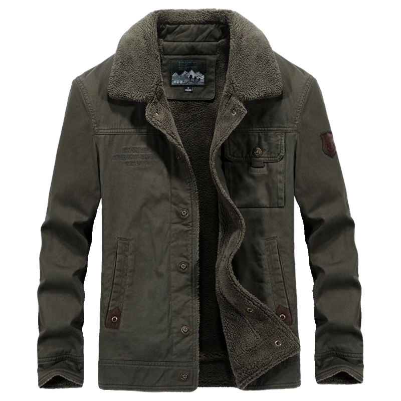 JEEP SPIRIT Cotton Velvet Jacket Men's Winter Lamb Velvet Cotton Clothes Men's Work Jacket Jacket Army Green 3166-Autumn and Winter Plus Velvet 3XL