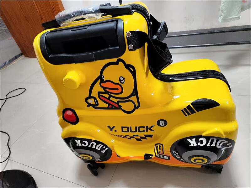 BARNOROO suitcase children's sit and ride cartoon trolley case little yellow duck cute car creative children's trolley case 24-inch car riding case zipper
