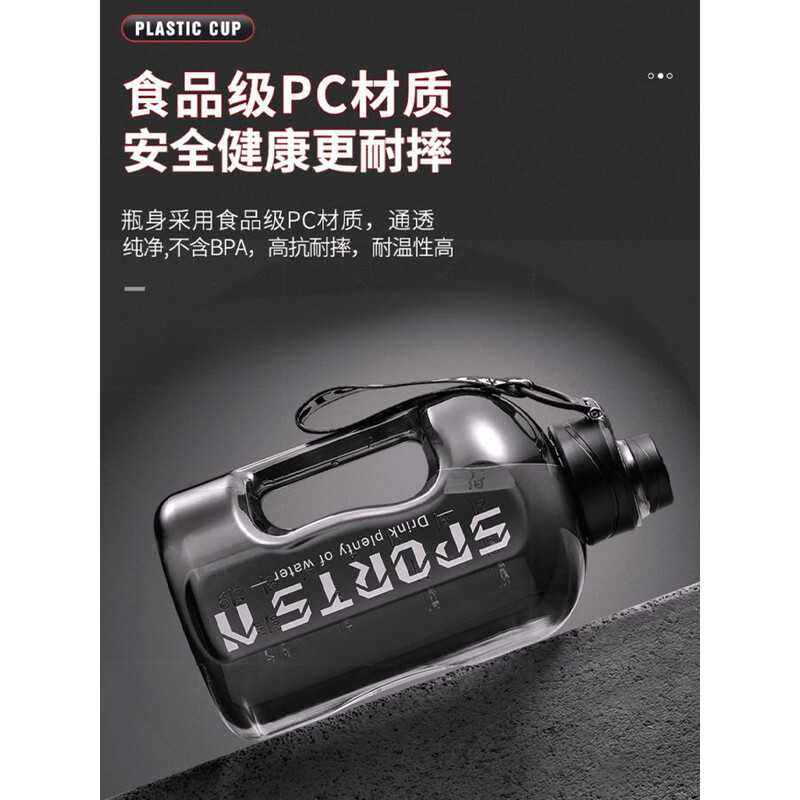 Little Kitchen Mouse 5000ml sports kettle, extra large drinking cup, large capacity, high temperature resistance, can hold tons of boiling water at construction sites, black with straw + cup cover, 5L 1 piece, no specifications