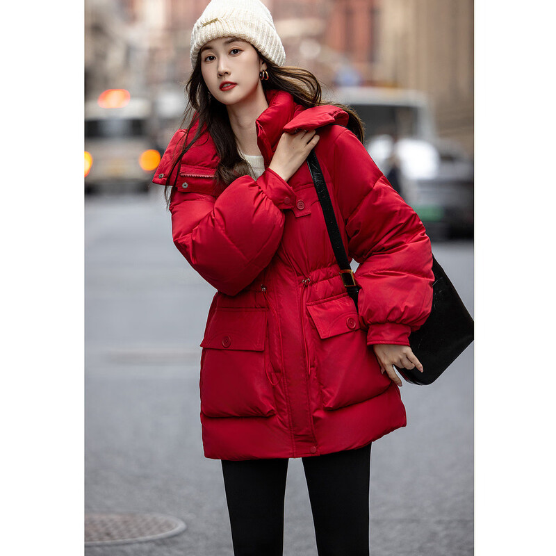 Demana high thermal insulation shirt, winter cold weapon 90 duck down adjustable waist, large patch pockets, down jacket for small women