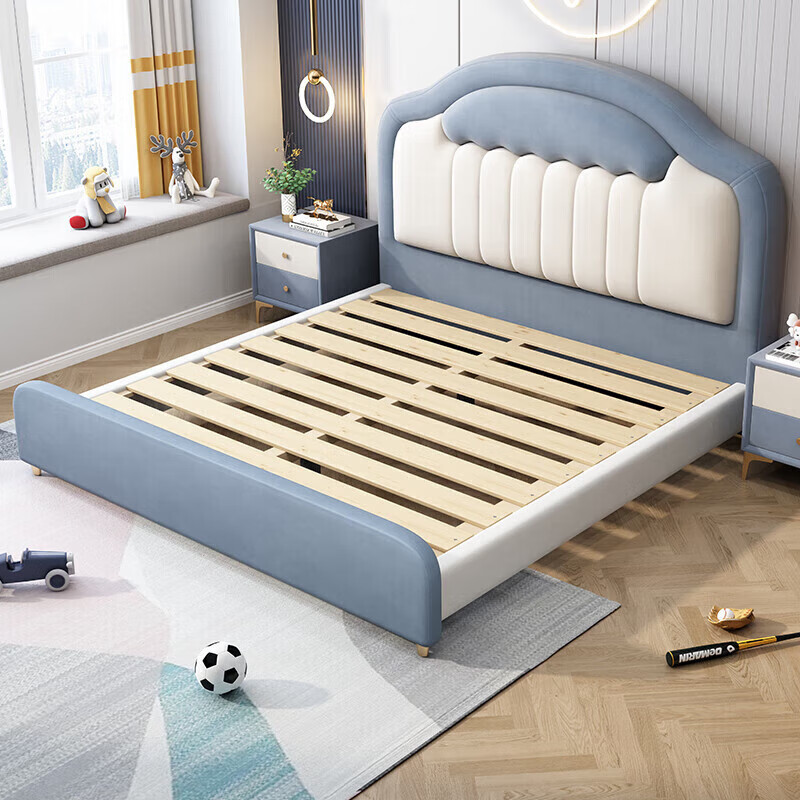 Kao children's bed boy teen bed light luxury fabric bed modern simple single soft bed 1.5 meters