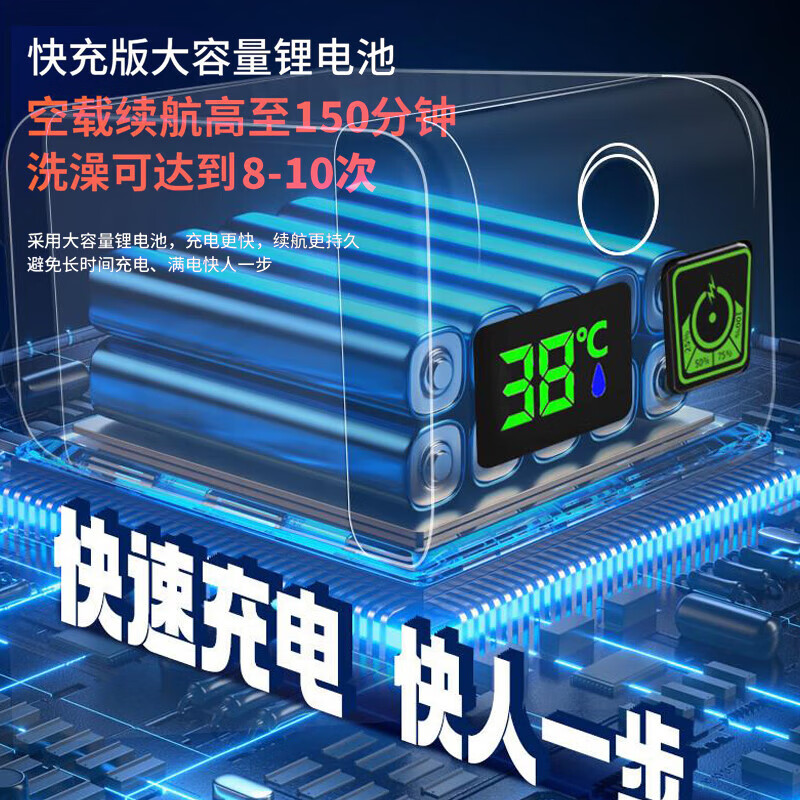 HALODN dormitory bathing artifact, rural electric pump shower, outdoor mobile bathing machine, automatic water absorption, portable electric shower, 6000mAh digital display temperature measurement + three-speed shower, long battery life, strong suction, silent design