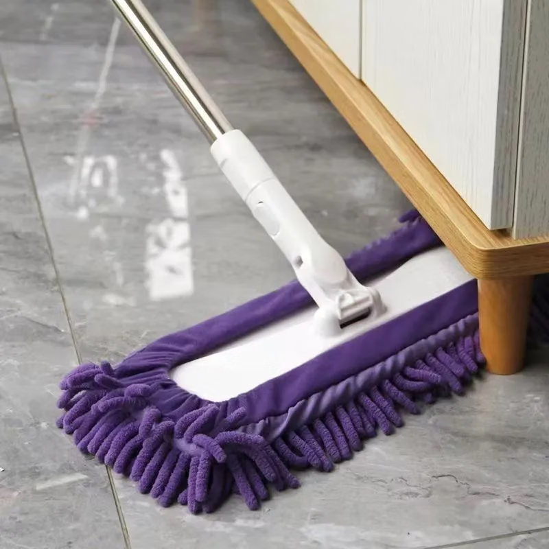 Xianfiya chenille large mop water-absorbing caterpillar household flat mop wooden floor tile wet dual-use mop artifact purple 2 cloth one rod