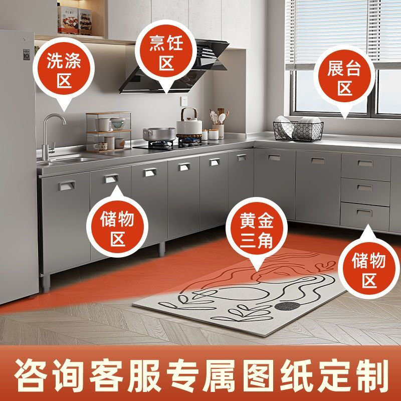 Baiting 2025 New Overall Thickened Stainless Steel Cabinet No Installation Integrated Kitchen Stove Cabinet Small Apartment 160cm Four Doors Double Basins (Remarks Left and Right) 304 Thickened Stainless Steel No Installation