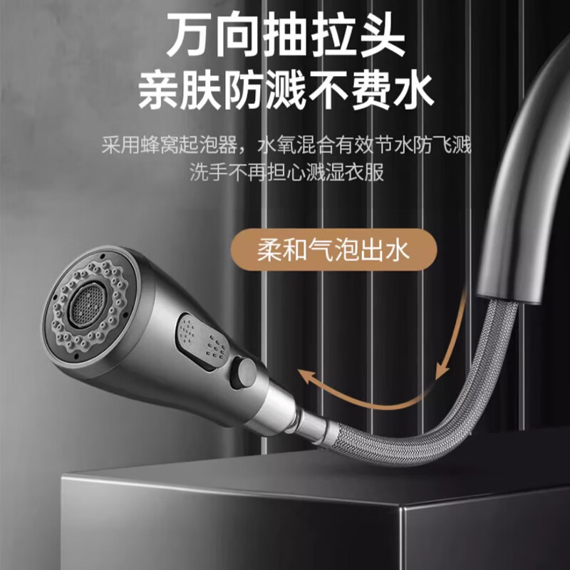 IVORPO Germany thickened all-copper hot and cold kitchen faucet telescopic pull-out dual-temperature sink faucet hot and cold dual-speed + 80cm explosion-proof pipe water-coated gray three-speed adjustment丨explosion-proof and splash-proof丨hot and cold dual control
