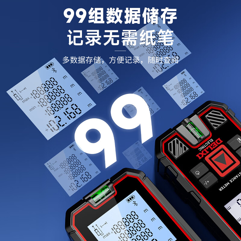 Delixi Electric Laser Distance Meter High-Precision Handheld Infrared Room Measurement Electronic Ruler Indoor and Outdoor Upgraded Range Finder Upgraded Type-Red Light Two-Way Level Bubble 50 Meters