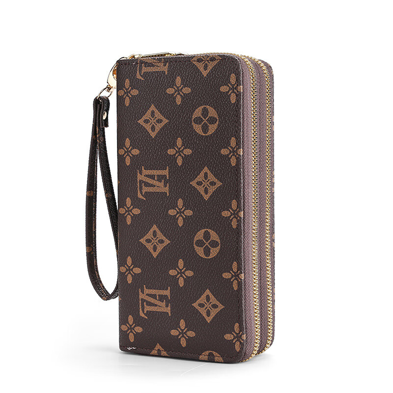 Jiapinyou Wallet Women's Long Style 2024 Hot Style Printed Large Capacity Temperament Double Zipper Women's Wallet Wallet Clutch Letter Style Coffee Color