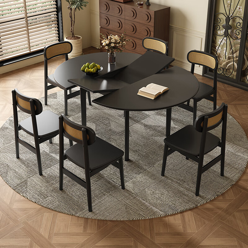 Harmony Dujiang mid-century solid wood dining table retractable folding oval dining table small apartment home dining table and chair combination walnut color single dining table 1 meter retractable to 1.3 meters