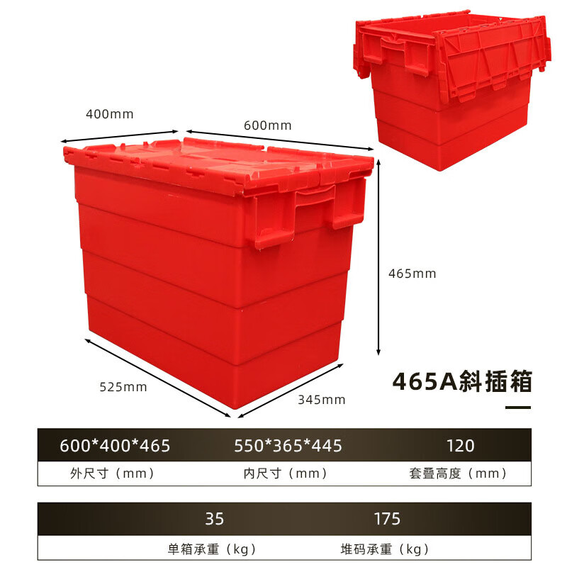 Jingku plastic turnover box thickened cover oblique logistics box gray storage box warehouse storage box supermarket distribution box red 600*400*465mm