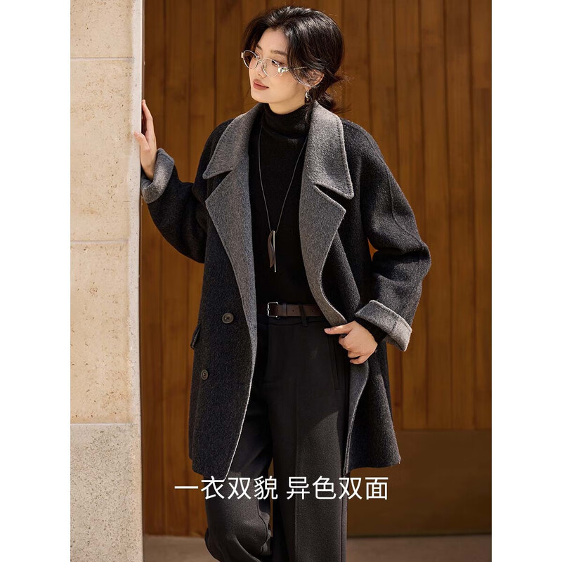 Mohan Yimei retro commuter old money coat 2025 winter two-color handmade arch stitch wool double-sided woolen coat for women