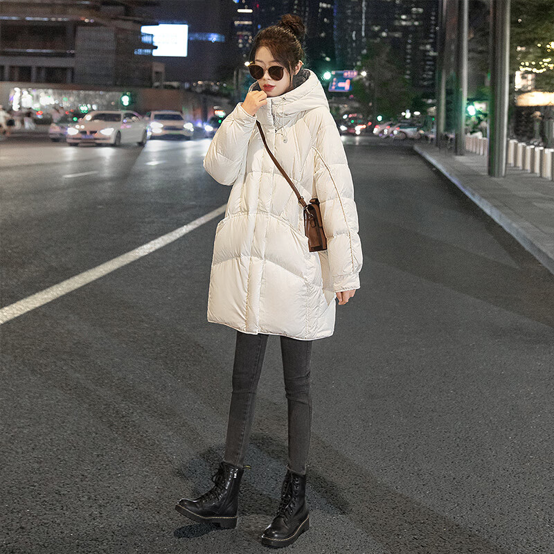 Sibaishe 2025 new winter women's loose thickened mid-length age-reducing hooded down jacket