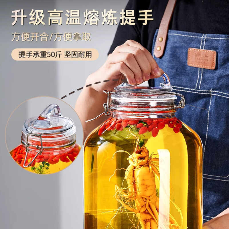 Quark soaked wine glass bottle, high-end sealed wine jar, bulk wine container, ginseng liquor medicinal wine jar, special wine bottle, empty bottle, handle, single pack, round 10 catties + wine carry