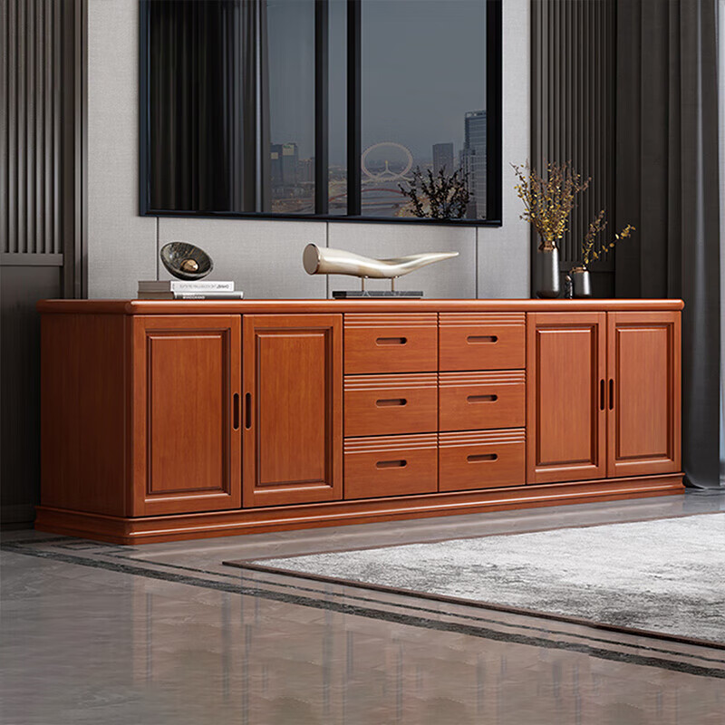 Zihua golden walnut TV cabinet coffee table combination home Chinese-style living room floor cabinet bedroom multi-function storage cabinet d22 2.2 meters high TV cabinet walnut color