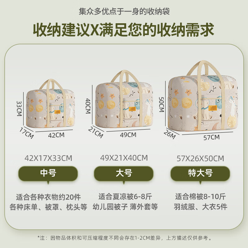 GUYN Large Capacity Oxford Cloth Quilt Storage Bag Clothes Quilt Duffel Bag Moving Organizer Packing Bag Student Living on Campus Space Bear Gray Extra Large (57*26*50cm) Moving Living on Campus