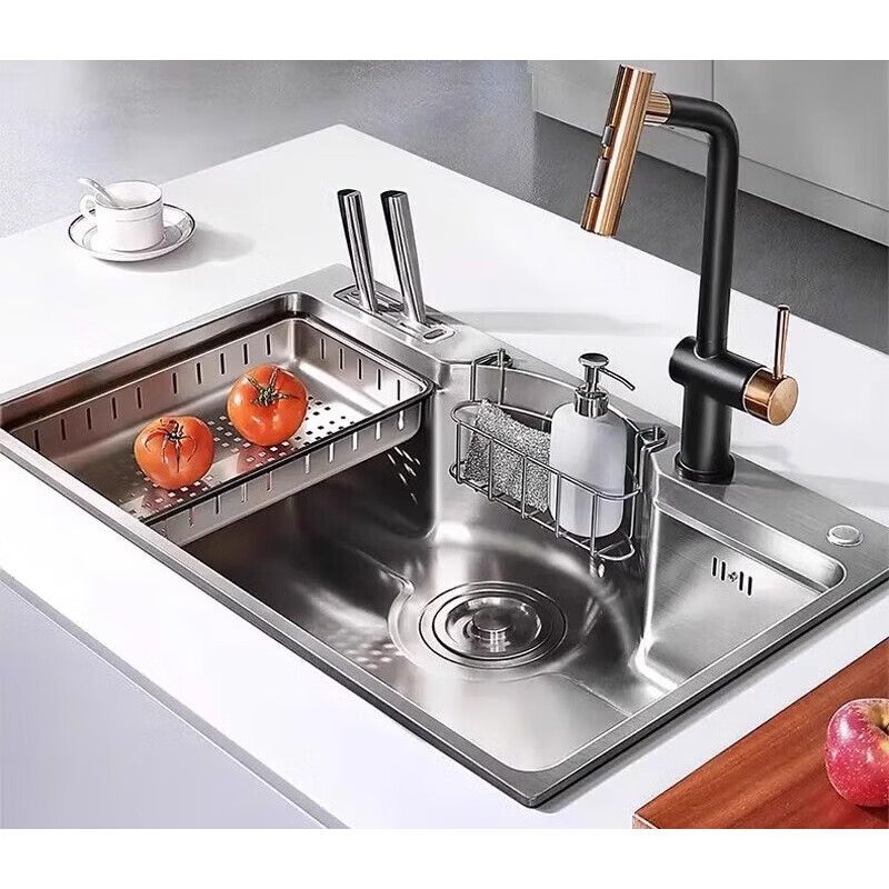 HIGOLD sink large single tank double step basin middle basin black titanium nano SUS304 stainless steel dishwashing sink menu basin BL952257 750-480
