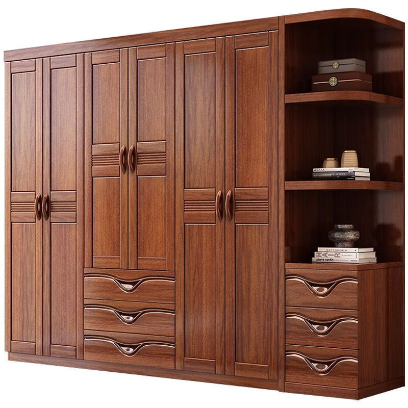 Walnut double-door solid wood wardrobe Chinese-style home bedroom small apartment large-capacity multi-layer storage storage wardrobe three-door wardrobe