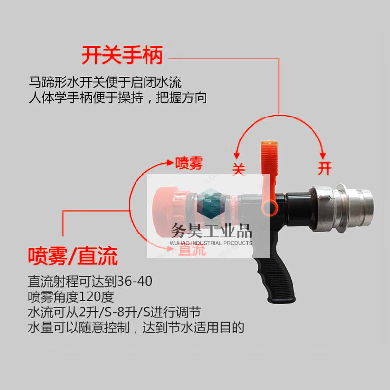Firefighting multifunctional water gun head with adjustable DC spray recoilless water gun QLD6.0/8I 65/50/40 QLD7.0/16IV (950L) 65 type internal buckle