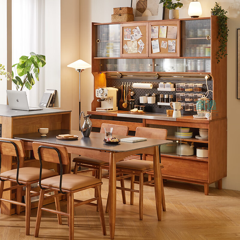 Jiayi sideboard solid wood wine cabinet multi-functional storage cabinet storage cabinet restaurant storage rack cherry wood color 1.8 meters