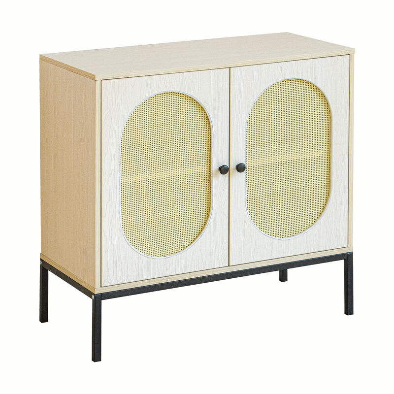Dolonm modern PVC wood grain storage cabinet oval rattan door multi-functional wine cabinet storage