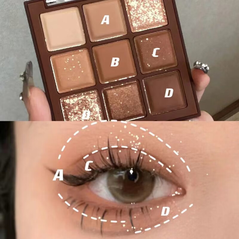 Shidanya ins nine-color eyeshadow palette daily earth-colored eyeshadow lying silkworm pearlescent matte eyeshadow non-flying powder #caramel brown