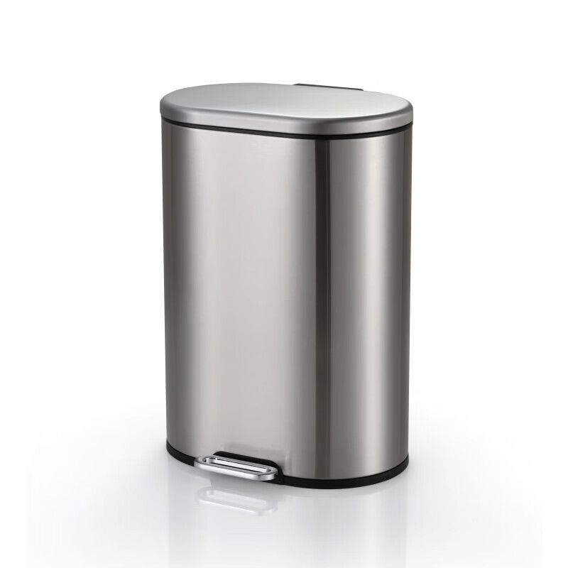 Supercloud stainless steel trash can large commercial office mall hotel oval trash can high-end foot-operated slow-down bucket with lid customizable round bucket sand steel color-6L thickened