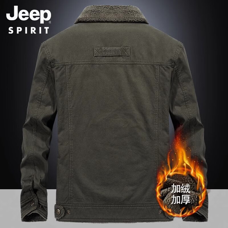JEEP SPIRIT Cotton Velvet Jacket Men's Winter Lamb Velvet Cotton Clothes Men's Work Jacket Jacket Army Green 3166-Autumn and Winter Plus Velvet 3XL