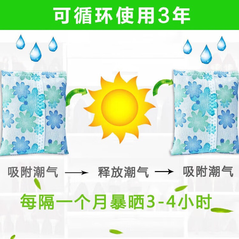 CTRLEND Desiccant Mildew-proof Wardrobe Dehumidification Bag Dormitory Shoe Cabinet Moisture-proof Agent Recycling Activated Carbon Dehumidification Bag Picture 50g*15 Pack Random Colors
