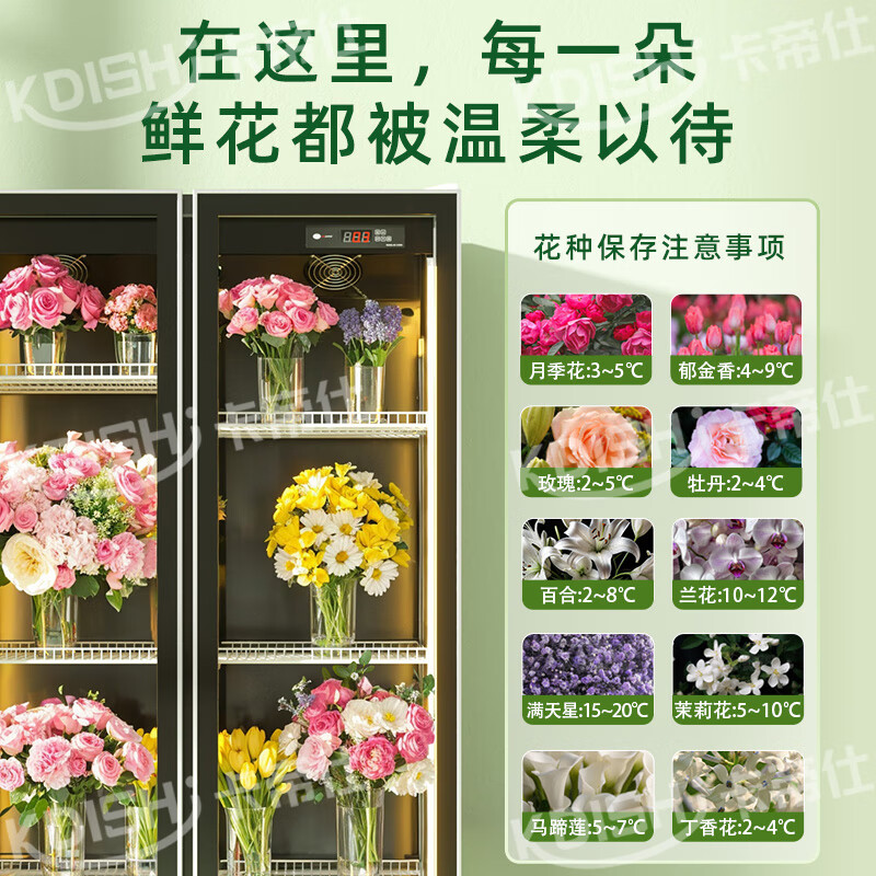 Kadis flower fresh cabinet commercial large-capacity air-cooled flower cabinet fresh-keeping refrigerator flower freezer flower refrigerated fresh-keeping cabinet flower freezer display cabinet air-cooled and frost-free high-end model extra large double door no need for drainage three light switching