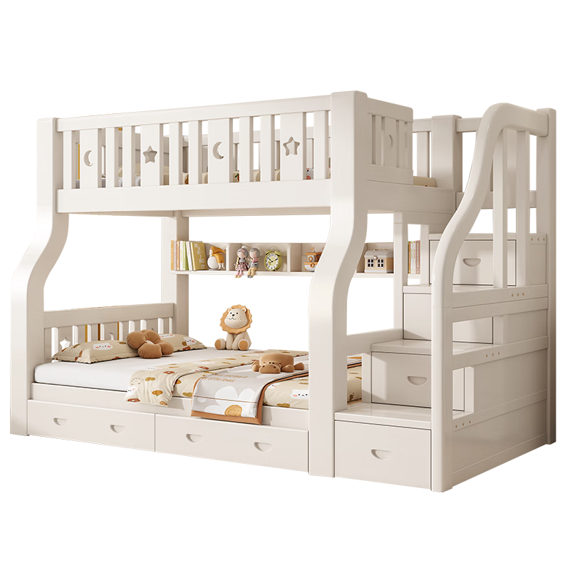 Chunhua upper and lower solid wood bed children's bunk bed small apartment solid wood double bed high and low bed white straight ladder 160 up and down 180