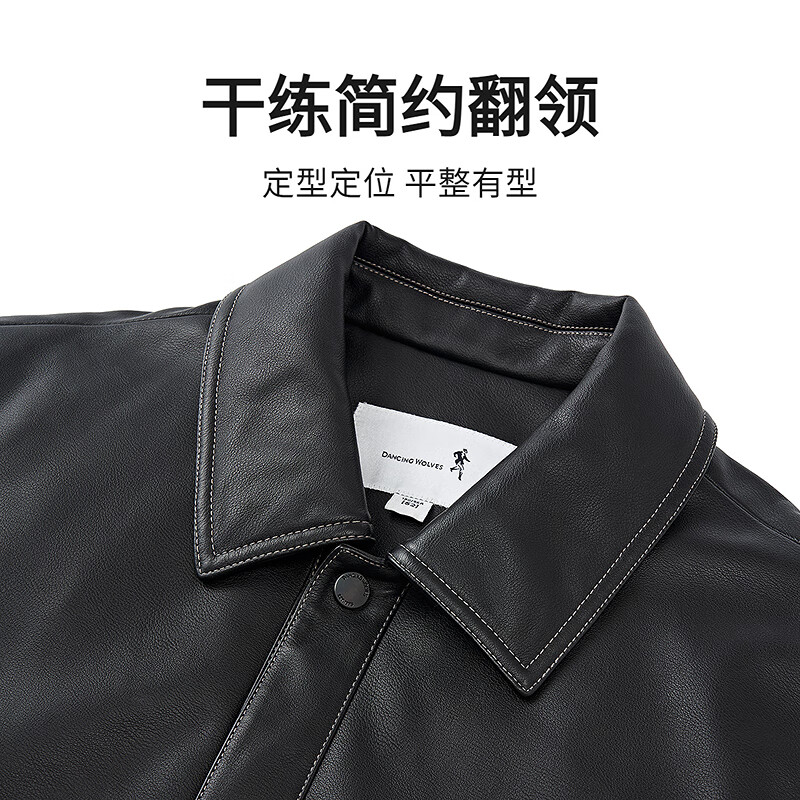 Dances with Wolves Goose Down Leather Jacket Topstitched Warm Down Jacket Workwear Men's Jacket Black 2XL(185)