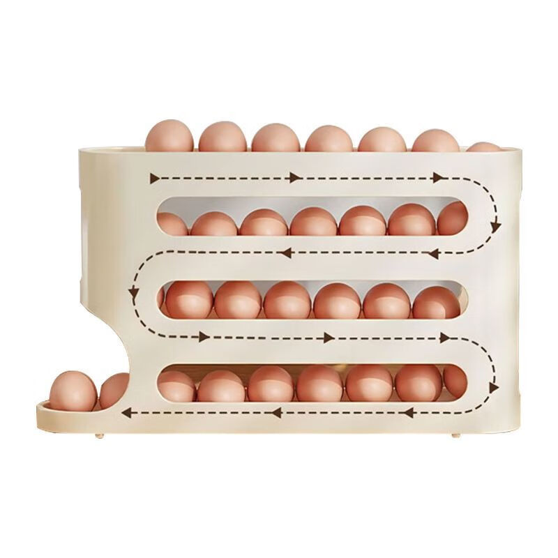Baichao household egg carton-level slide-type egg rolling device kitchen refrigerator egg storage rack multi-layer oblique rolling egg carton milky white / can extend the life of eggs - 2 pieces can be rolled out design / more convenient to take
