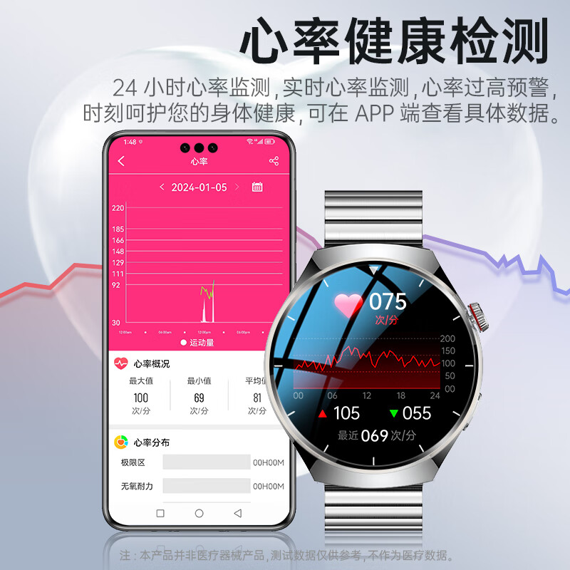 HJZY Hongmeng Huawei mobile phone suitable for blood glucose and blood pressure monitoring watch smart health monitoring blood pressure heart rate measurement blood oxygen blood sugar blood lipids uric acid call all-in-one machine top version black supports uric acid blood lipid monitoring + Bluetooth call health detection - upgraded accuracy - Bluetooth call