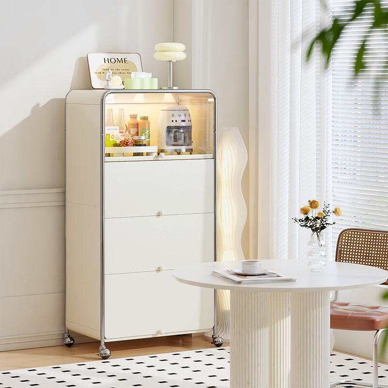 Yatushi kitchen storage cabinet sideboard tea cabinet home cabinet light luxury living room storage rack storage storage cabinet ambient light cream white four doors - length 65cm