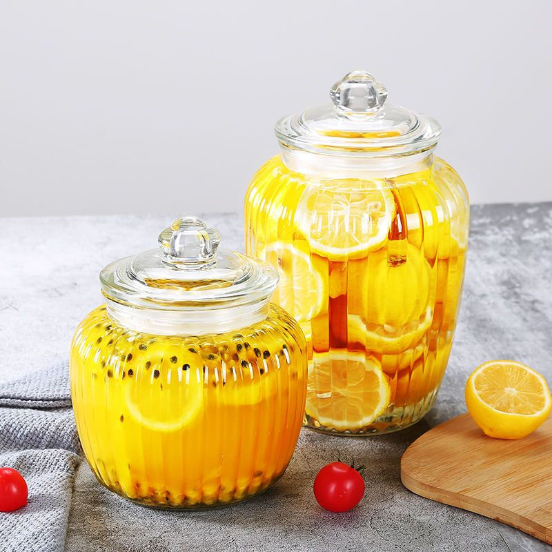 Fluqi sealed jar glass storage jar honey lemon food can bottle pickle jar small pickle jar with lid bottle glossy 2200ml 2 pieces