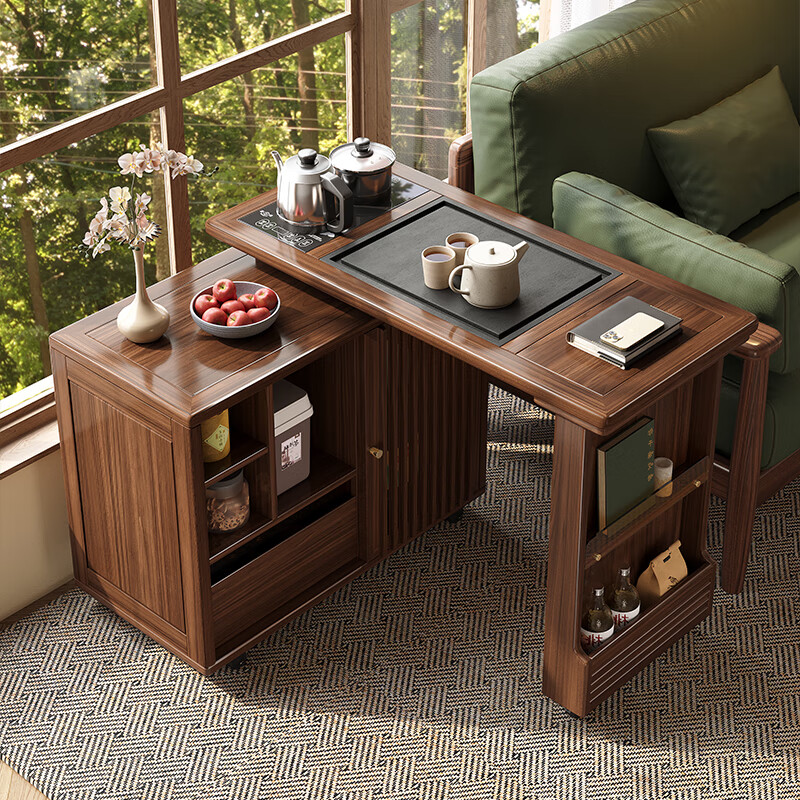 Geya wood language black walnut solid wood tea table integrated rotatable small tea table new Chinese style creative kung fu coffee table movable tea cabinet tea table
