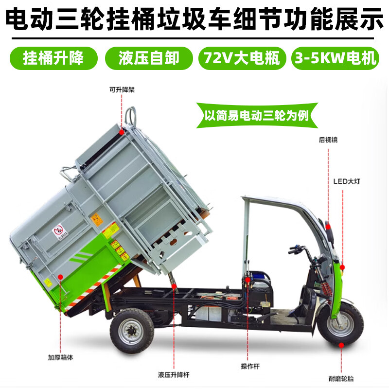 TF electric garbage truck three-wheel sanitation truck electric garbage dump truck electric four-wheel hanging bucket compressed garbage removal new energy transfer vehicle electric hanging bucket garbage removal truck electric four-wheel hanging bucket garbage truck Deposit Contact customer service