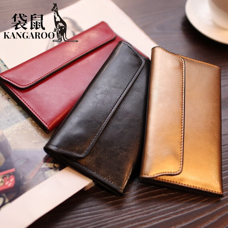 Kangaroo (KANGAROO) genuine leather women's wallet long large capacity new commuter bag high quality daily versatile hand bag burgundy
