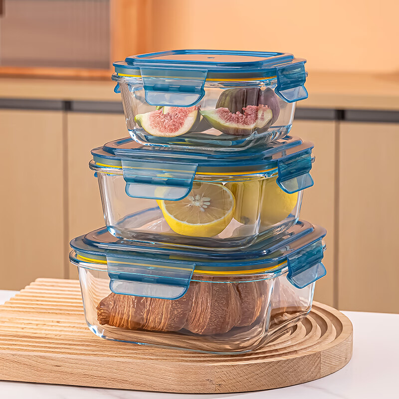 LOVWISH high boron glass fresh-keeping lunch box, microwaveable, special lunch box grid fresh-keeping and heat preservation partition type refrigerator, LOVWISH integrated lid, square, single piece 500ml