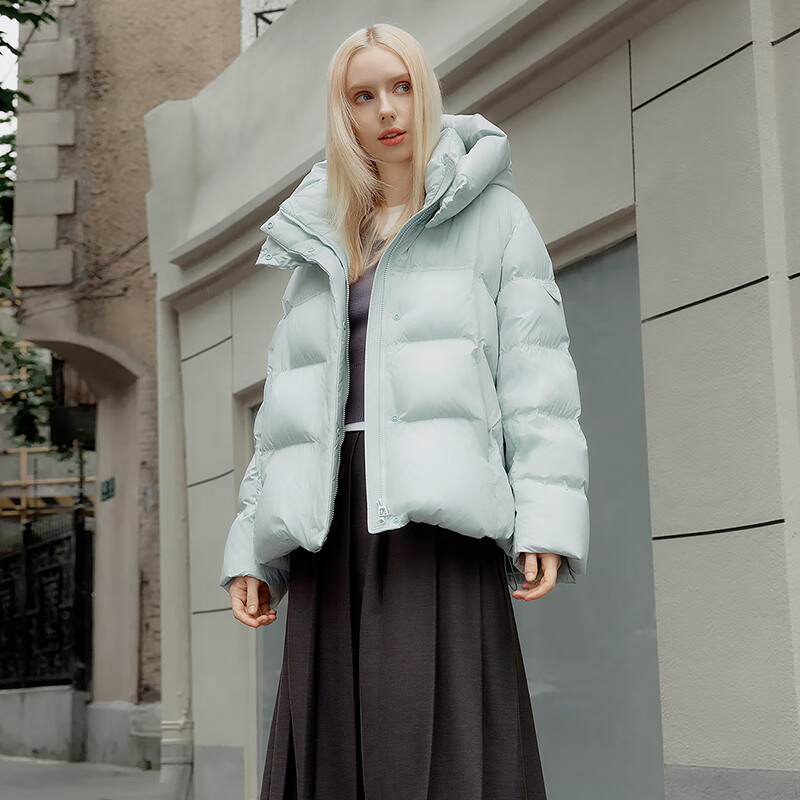 Tambor Korean style puff down jacket women's short removable hood winter loose thick coat TBF530368D Frost Blue S 160/84A