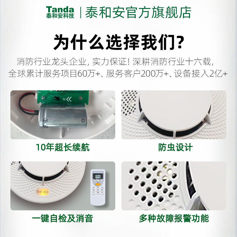 Tanda Taihean smoke alarm 3C certified household independent smoke detector fire protection commercial fire detector smoke detector 3-year battery life / fire certification