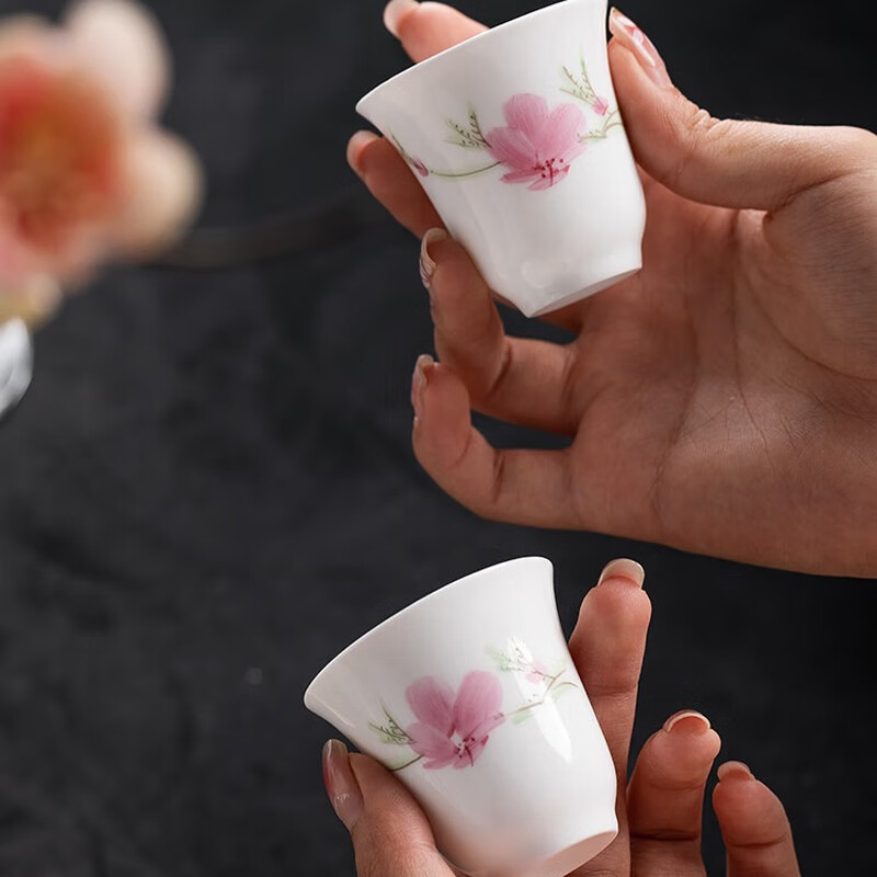 Hongye (RL) Chinese porcelain Jingdezhen ceramic tableware bowls and dishes set bowls and dishes gift box Chinese high-end high-temperature overglaze color water-dotted peach blossom 56 pieces