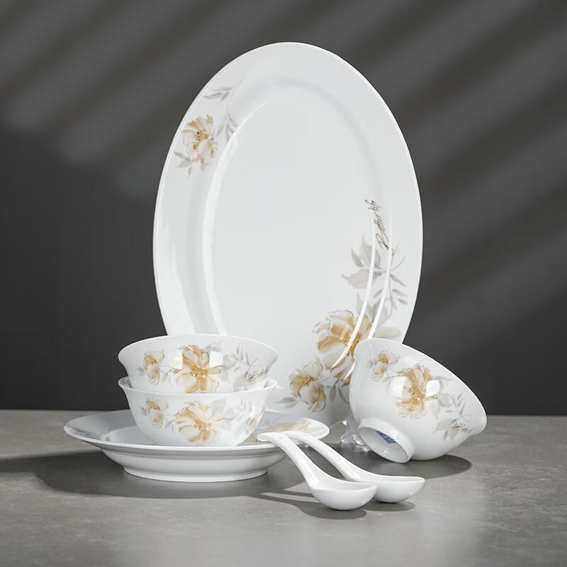 Jingdezhen official ceramic glazed decals for eating rice bowls, dishes, plates, spoons, tableware sets, gift boxes for housewarming, golden autumn years, 5-inch rice bowls, 2 pieces