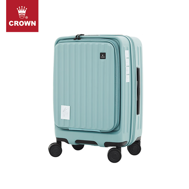 CROWN front-opening suitcase, expandable large-capacity trolley suitcase, eco-friendly suitcase, travel suitcase 5020/5215, sapphire color, 20 inches, boardable/expandable by 15%