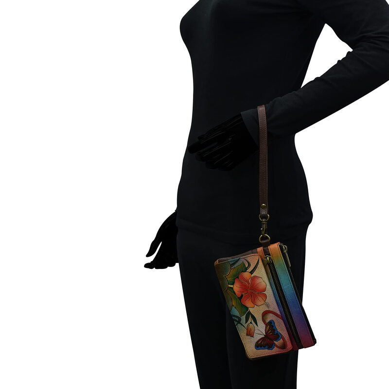 Anna by Anuschka hand-painted genuine leather wristband storage wallet antique hibiscus one size fits all