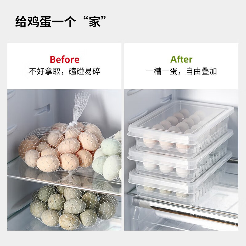 Shuangshan Refrigerator Egg Storage Box 18-hole Plastic Egg Tray with Cover Kitchen Storage Box Food Storage Box Egg Storage-1 (Length 34 Width 22.5 Height 8cm)