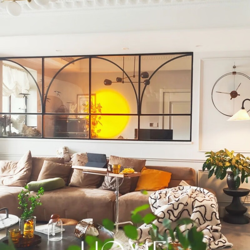 Vinoa retro iron false window screen indoor loft decoration fixed entrance Changhong glass partition arched window custom black 1 square with glass