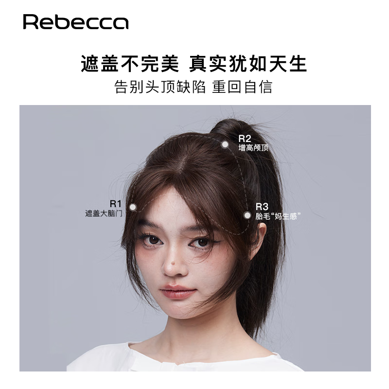 Rebecca (Rebecca) wig female bangs wig piece human hair imported Swiss mesh top hair extension cover white hair high skull wig piece eight-character bangs dark brown 25cm upgraded model antibacterial material