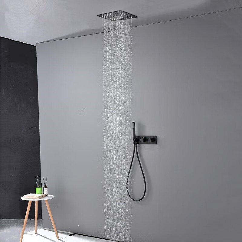 Hansgrohe concealed wall-mounted constant temperature canopy shower black embedded hidden pre-embedded ceiling shower set brushed gold (top spray 30X30cm)